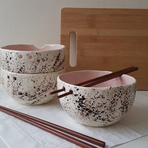 Pink Speckled Pottery bowl Bowl with chopsticks Kitchen tableware Handmade bowls Ramen bowl Pink speckled ceramic bowl image 8