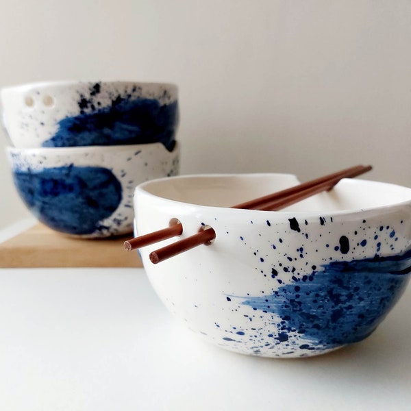 Handmade noodle bowl with chopsticks, Pottery bowl, Ramen bowl