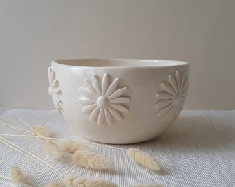 Bol en céramique fabriqué à la main, bols de poterie, céramique décorée de fleurs, bol marguerite