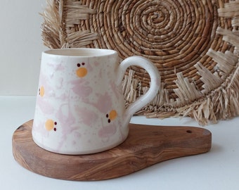 Taza de café de cerámica salpicada, taza de té rosa