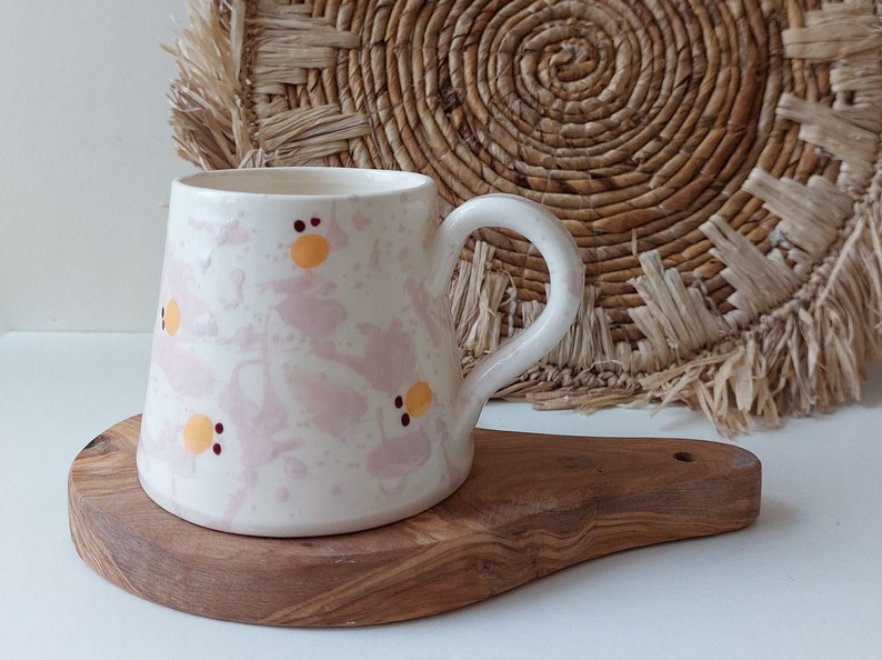 Splashed ceramic coffee mug, Pink tea cup image 1