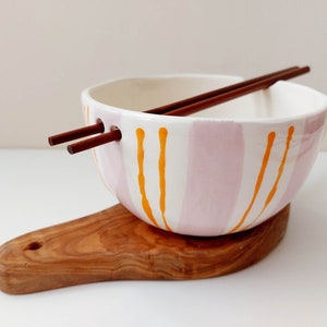 Pottery noodle bowl, Handmade ceramic bowl, Tableware, Ramen bowl with chopsticks