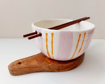 Pottery noodle bowl, Handmade ceramic bowl, Tableware, Ramen bowl with chopsticks