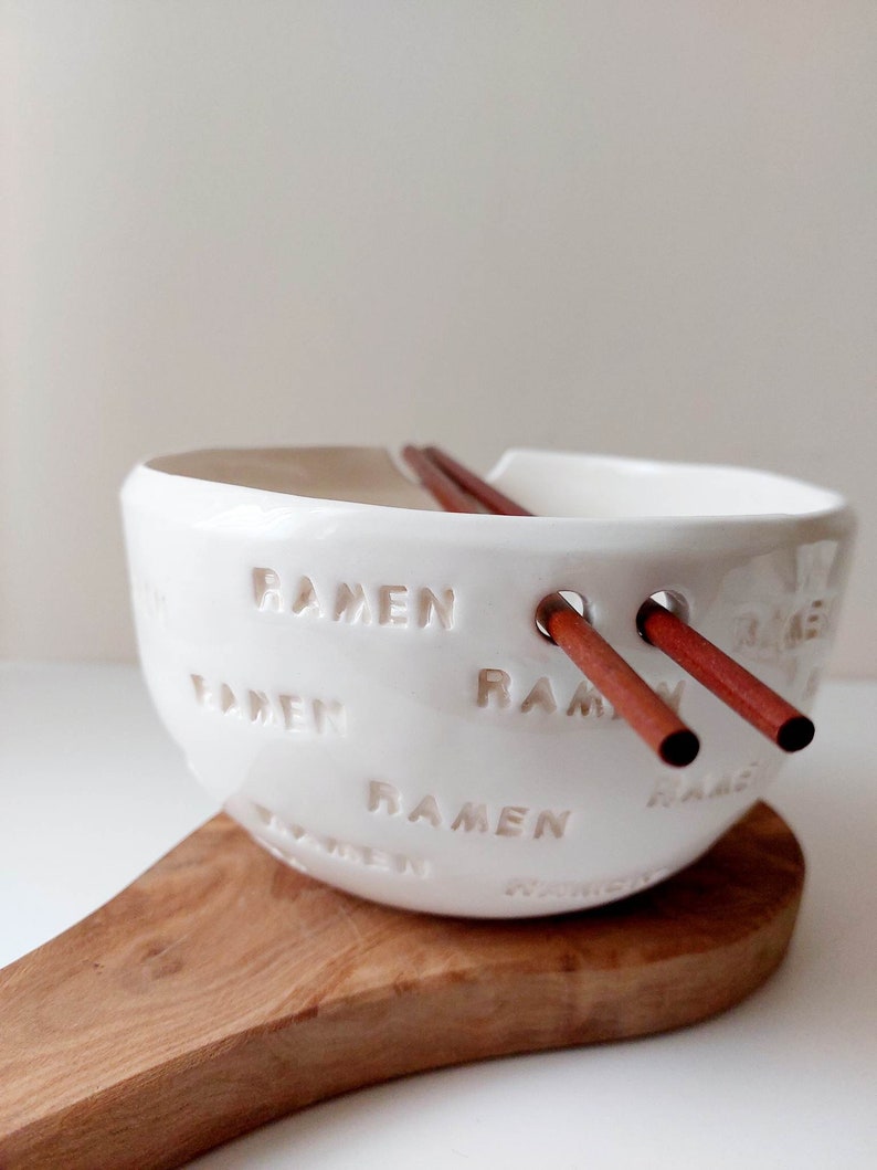 RAMEN noodle bowl with chopsticks, Handmade bowl, Ceramic tableware, Pottery image 2