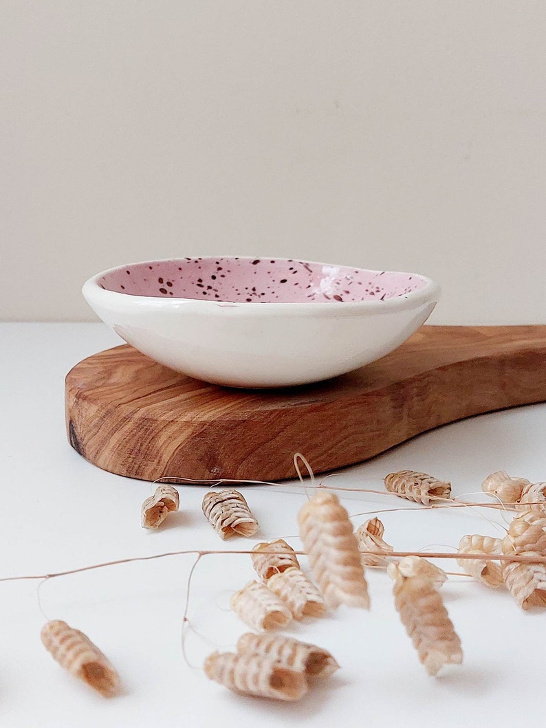 Pink speckled trinket dish, jewellery small bowl, display dish, storage dish image 2