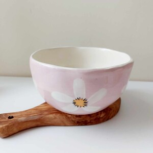 Floral pink deep bowl, handmade crockery, pottery dish, handpainted daisy image 2