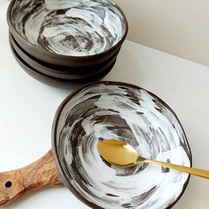 Black clay rustic bowl, Handmade bowl, Ceramic tableware, Crockery image 5