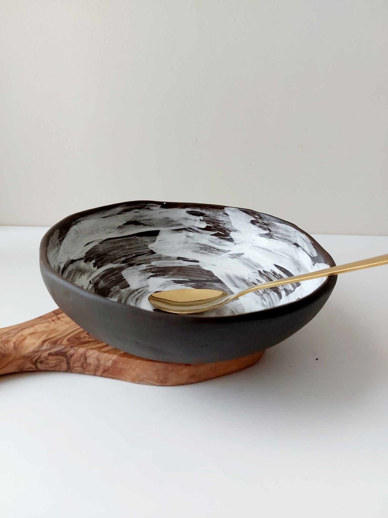 Black clay rustic bowl, Handmade bowl, Ceramic tableware, Crockery image 7
