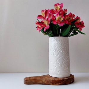 Handmade ceramic vase, Imprint decoration, Flower vase, Home decoration