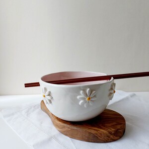 Pink floral ramen bowl, Ceramic bowl, Noodle bowl image 6