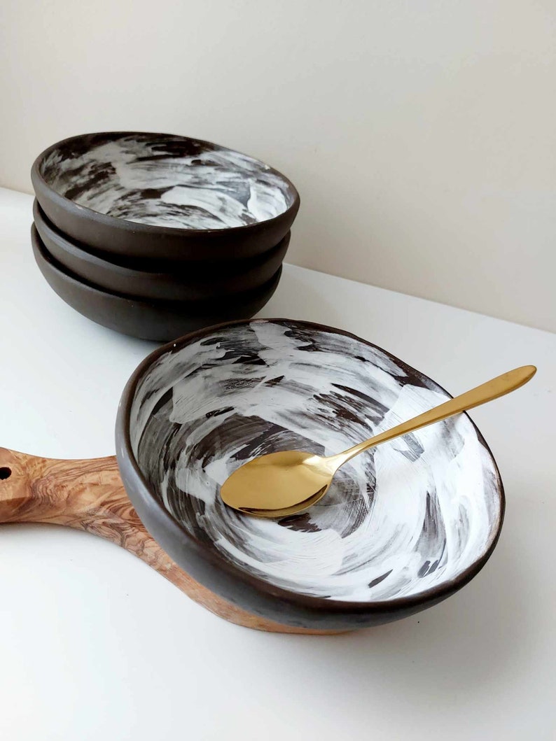 Black clay rustic bowl, Handmade bowl, Ceramic tableware, Crockery image 10