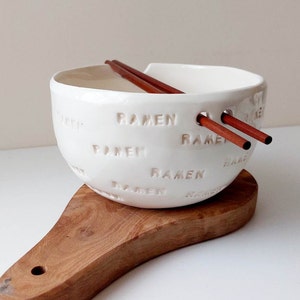 RAMEN noodle bowl with chopsticks, Handmade bowl, Ceramic tableware, Pottery image 8