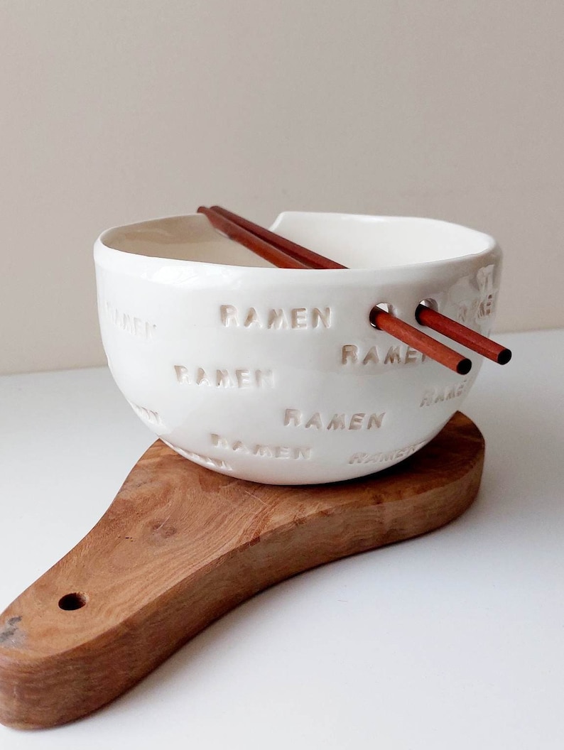 RAMEN noodle bowl with chopsticks, Handmade bowl, Ceramic tableware, Pottery image 8