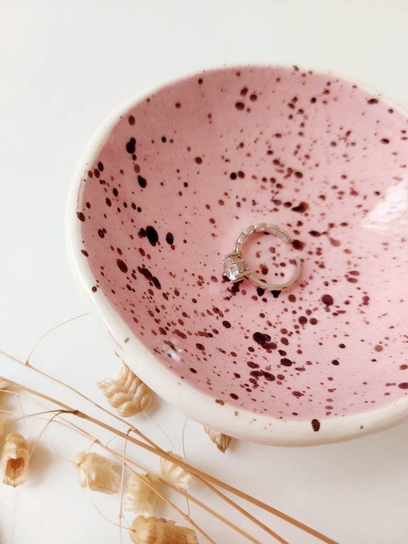 Pink speckled trinket dish, jewellery small bowl, display dish, storage dish image 9