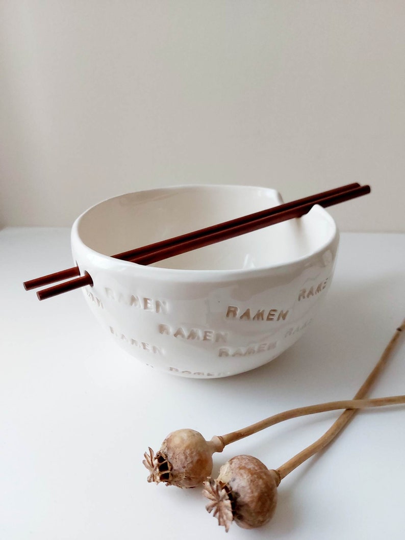 RAMEN noodle bowl with chopsticks, Handmade bowl, Ceramic tableware, Pottery image 3