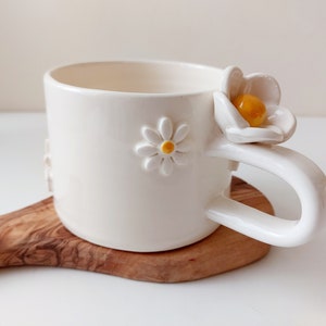 Large ceramic mug, Floral pottery  coffee mug, Large tea cup