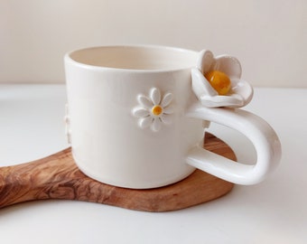 Large ceramic mug, Floral pottery  coffee mug, Large tea cup