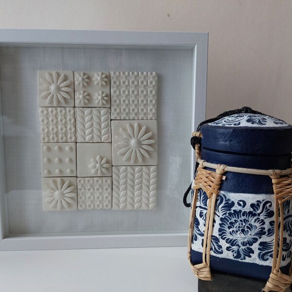 Ceramic Tile art, Wall hanging, Handmade tiles, Wall decoration, Wall mural, Framed art