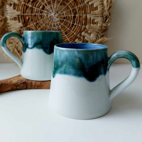 Handmade ceramic mug, Coffee mug, Green ceramic, Pottery