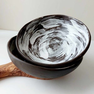 Black clay rustic bowl, Handmade bowl, Ceramic tableware, Crockery image 9