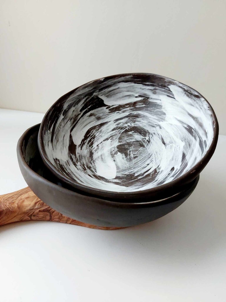 Black clay rustic bowl, Handmade bowl, Ceramic tableware, Crockery image 9