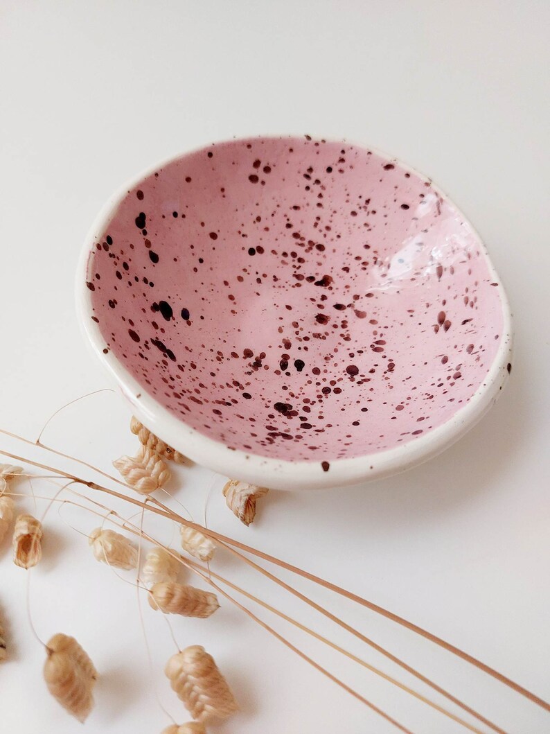 Pink speckled trinket dish, jewellery small bowl, display dish, storage dish image 6