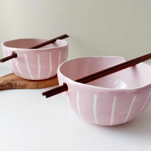 Pink Ceramic Ramen bowl, Handmade noodle bowl, Pottery tableware, Pink crockery