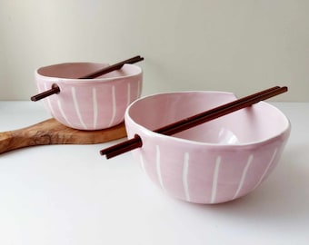 Pink Ceramic Ramen bowl, Handmade noodle bowl, Pottery tableware, Pink crockery