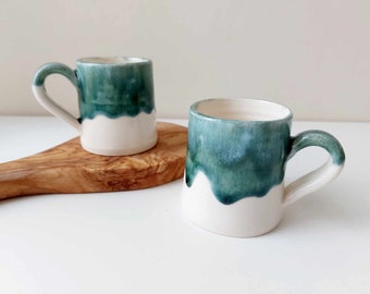 Set of 2 espresso cups, Handmade ceramic coffee cups, Green cups