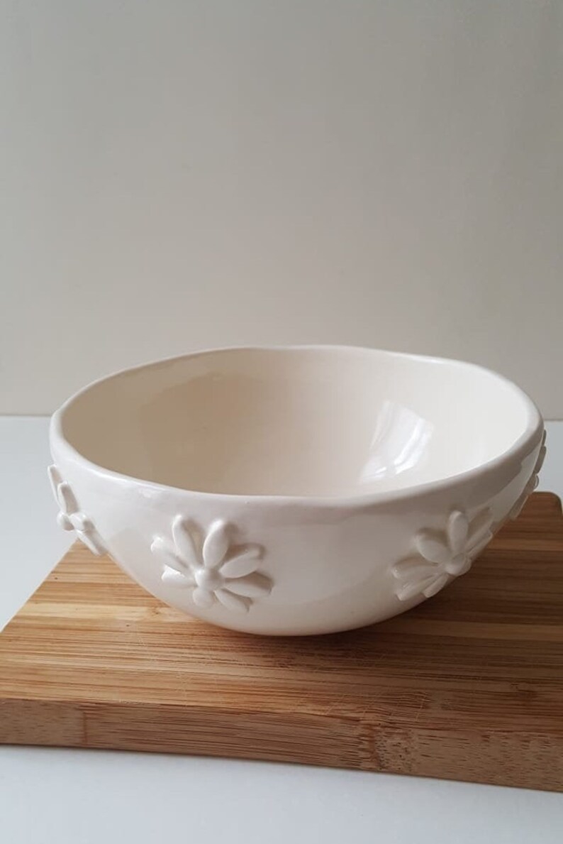 Handbuilt ceramic bowl Pottery bowls Flower decorated Etsy