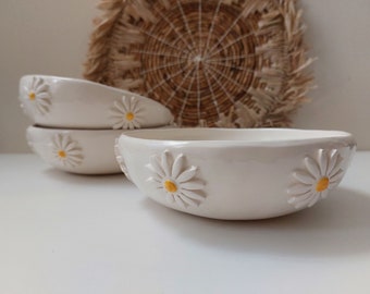 Deep ceramic pasta bowl, Floral pottery bowl, Handmade bowl