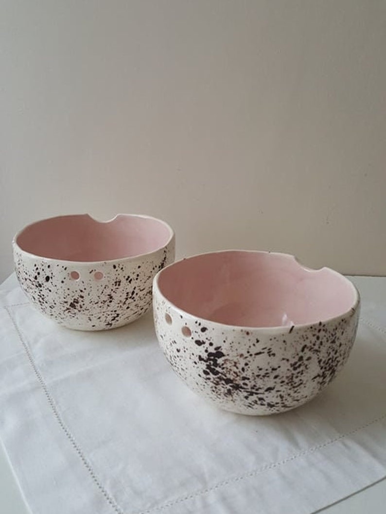 Pink Speckled Pottery Bowl Bowl With Chopsticks Kitchen Etsy