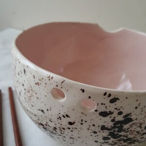 Pink Speckled Pottery bowl Bowl with chopsticks Kitchen tableware Handmade bowls Ramen bowl Pink speckled ceramic bowl image 4