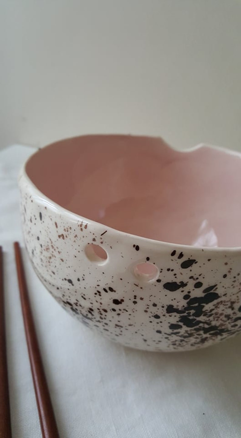 Pink Speckled Pottery Bowl Bowl With Chopsticks Kitchen Etsy