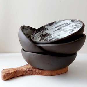 Black clay rustic bowl, Handmade bowl, Ceramic tableware, Crockery image 8