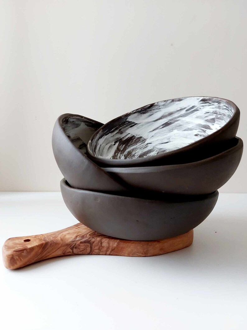 Black clay rustic bowl, Handmade bowl, Ceramic tableware, Crockery image 8