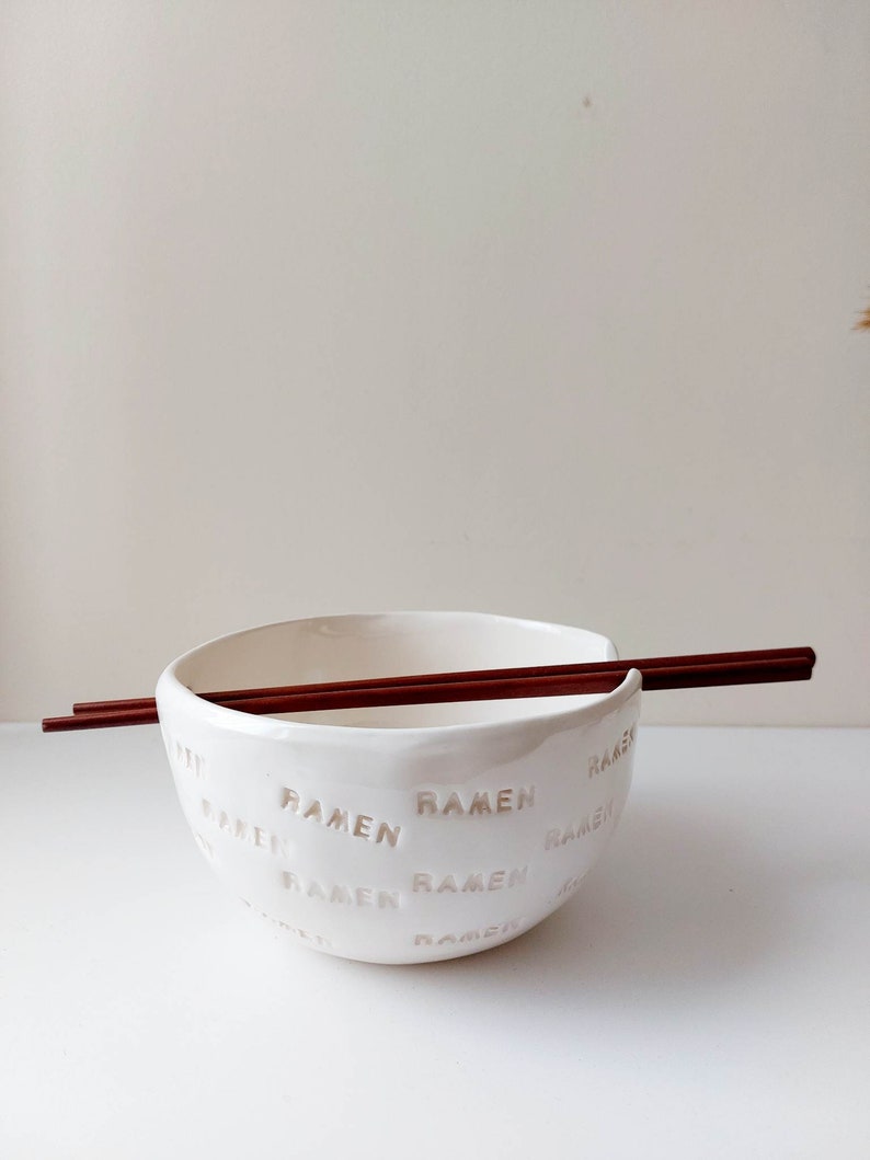 RAMEN noodle bowl with chopsticks, Handmade bowl, Ceramic tableware, Pottery image 7