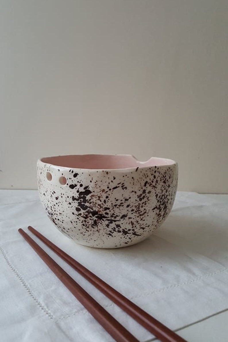 Pink Speckled Pottery Bowl Bowl With Chopsticks Kitchen Etsy