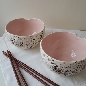 Pink Speckled Pottery bowl Bowl with chopsticks Kitchen tableware Handmade bowls Ramen bowl Pink speckled ceramic bowl image 10