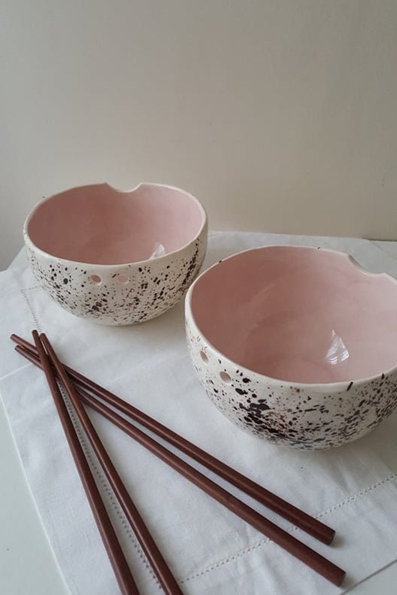 Pink Speckled Pottery bowl Bowl with chopsticks Kitchen tableware Handmade bowls Ramen bowl Pink speckled ceramic bowl image 10