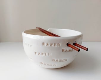 RAMEN noodle bowl with chopsticks, Handmade bowl, Ceramic tableware, Pottery