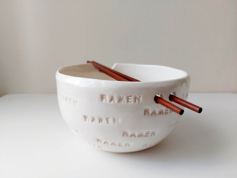 RAMEN noodle bowl with chopsticks, Handmade bowl, Ceramic tableware, Pottery image 1