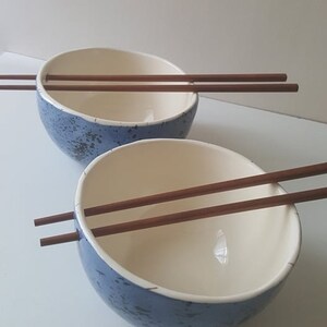 Blue Speckled ramen bowl with chopsticks, Kitchen tableware, Handmade bowls, Blue Ceramic dish image 9