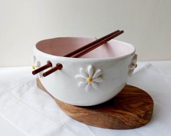 Pink floral ramen bowl, Ceramic bowl, Noodle bowl