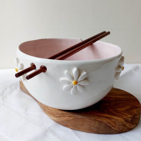 Lily Flower Ramen Bowl 20.5x8cm in Red