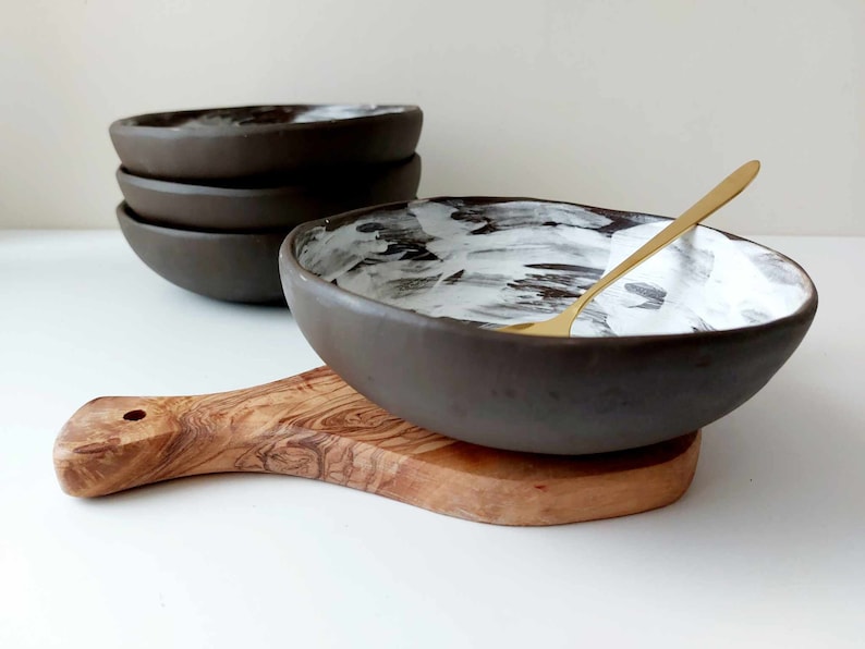 Black clay rustic bowl, Handmade bowl, Ceramic tableware, Crockery image 1