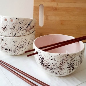 Pink Speckled Pottery bowl Bowl with chopsticks Kitchen tableware Handmade bowls Ramen bowl Pink speckled ceramic bowl image 1
