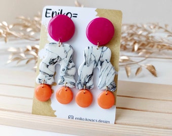 Colourful handmade dangle earrings, Polymer clay statement earrings, Large jewellery