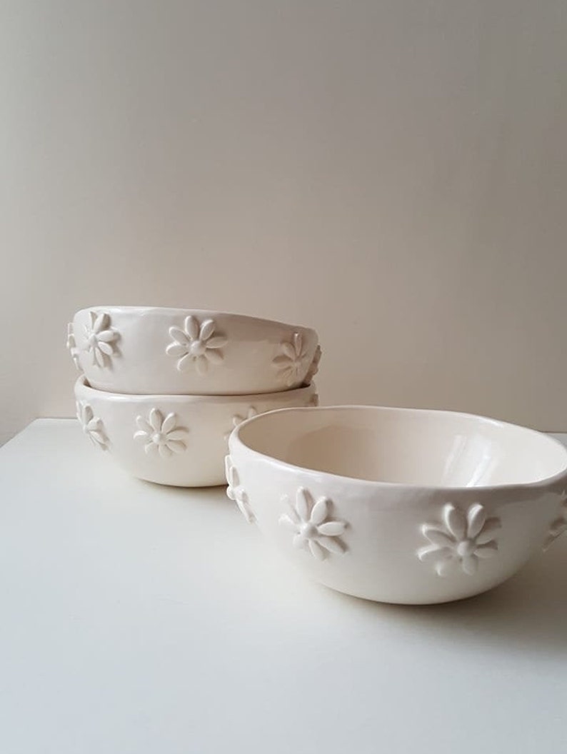 Handbuilt ceramic bowl Pottery bowls Flower decorated Etsy