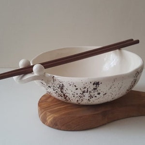 Handmade bowl with chopsticks, Ceramic noodle bowl, Pottery tableware, noodle bowl